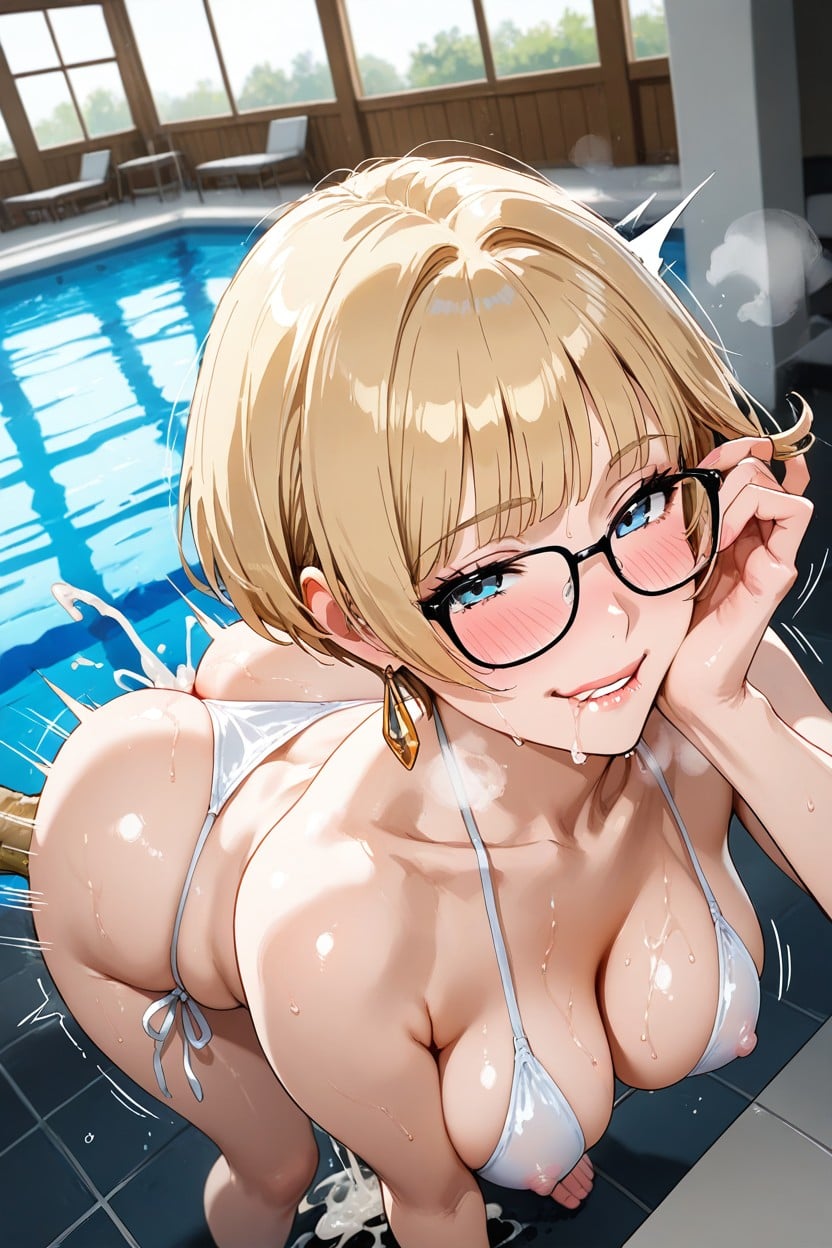 Oversized Pussy, Body Fluid Puddle, Blond Hair Hentai AI Porn