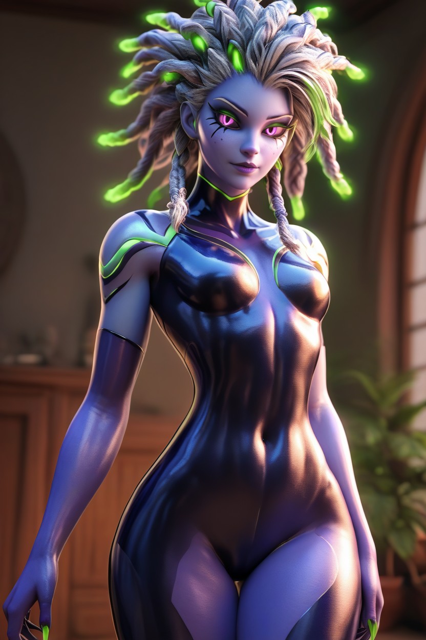 Curious Expression, Fully-black Sclera, Indigo Body Hentai AI Porn