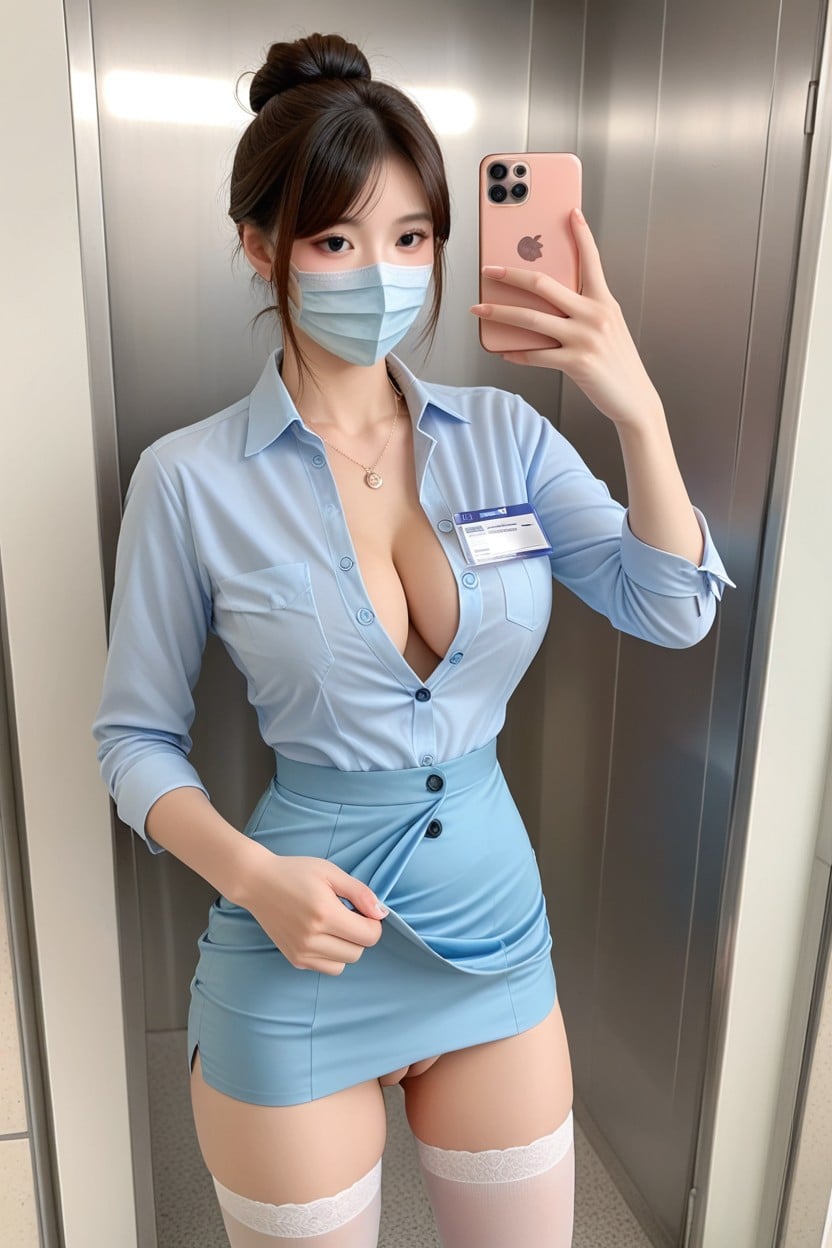 Looking To Phone, Elevator Buttons, Low Bun Porno IA Asiatique
