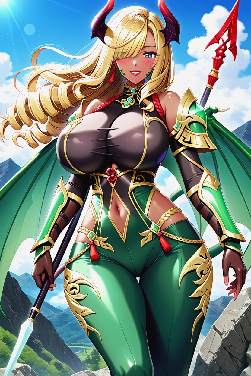 Armor, Gold Fluffy Fur On Neck, Emerald Green Scale Arm Armor With Gold Hentai AI Porn