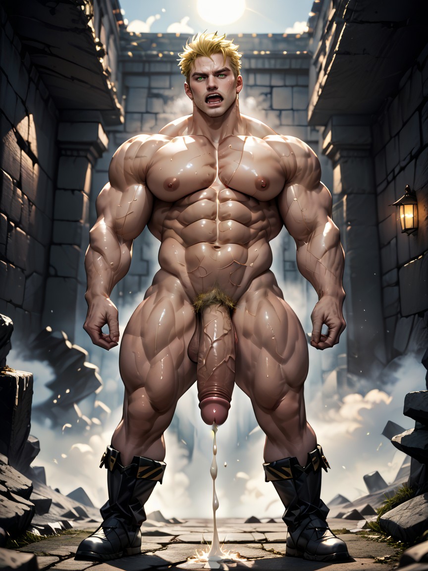 Thick Muscular Thighs, Heat, Green Eyes Porno IA Gay