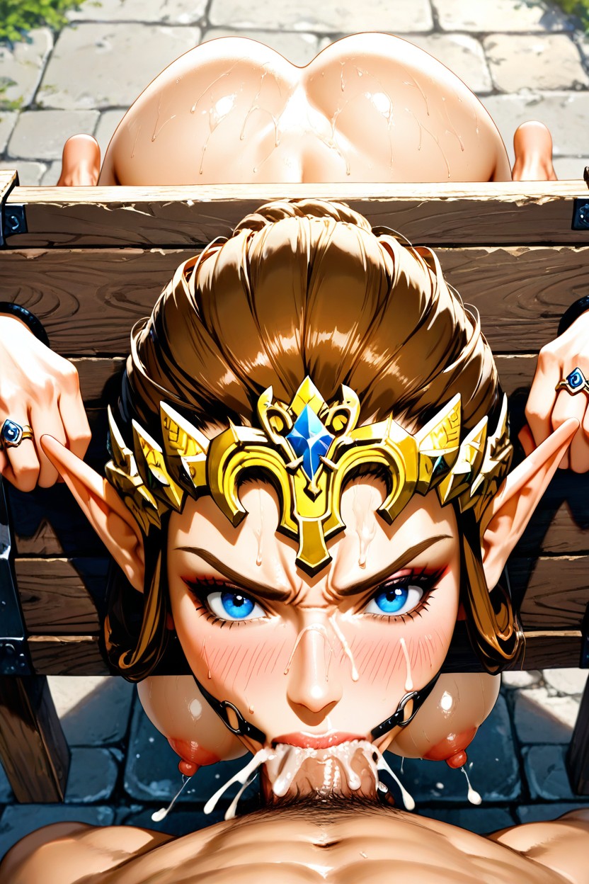 Pilori Fixed On The Ground, Bending Over, Exposed Breast Hentai AI Porn