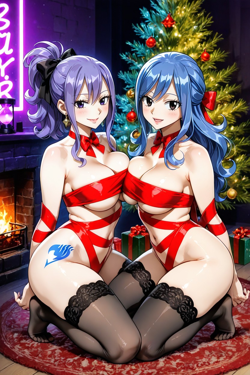 Juvia From Fairy Tail, Beautiful Gothic Woman With Purple Hair With Large Breasts, Mischievous Smiles Hentai AI Porn
