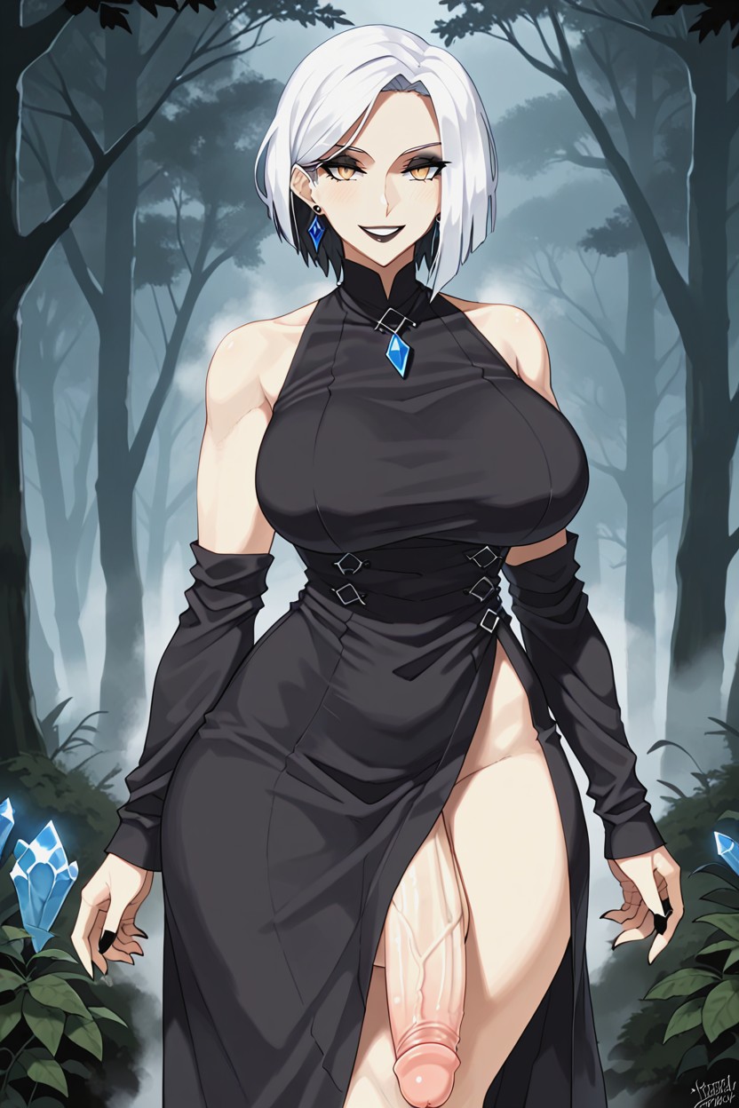 Visible Cock, White Hair, Massive Breast Hentai AI Porn