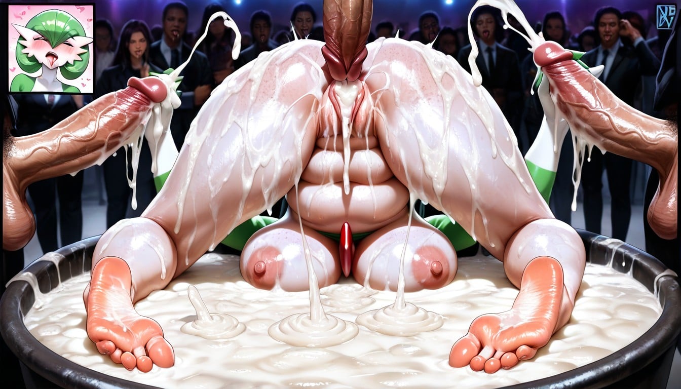 Surrounded By Many Cocks Ejaculating Into Vat, Very Horny, Cocks Pressed Against Toes Hentai AI Porn