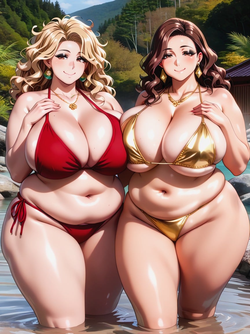 Black Eyeshadow, Gold Bikini, Cleavage Hentai AI Porn