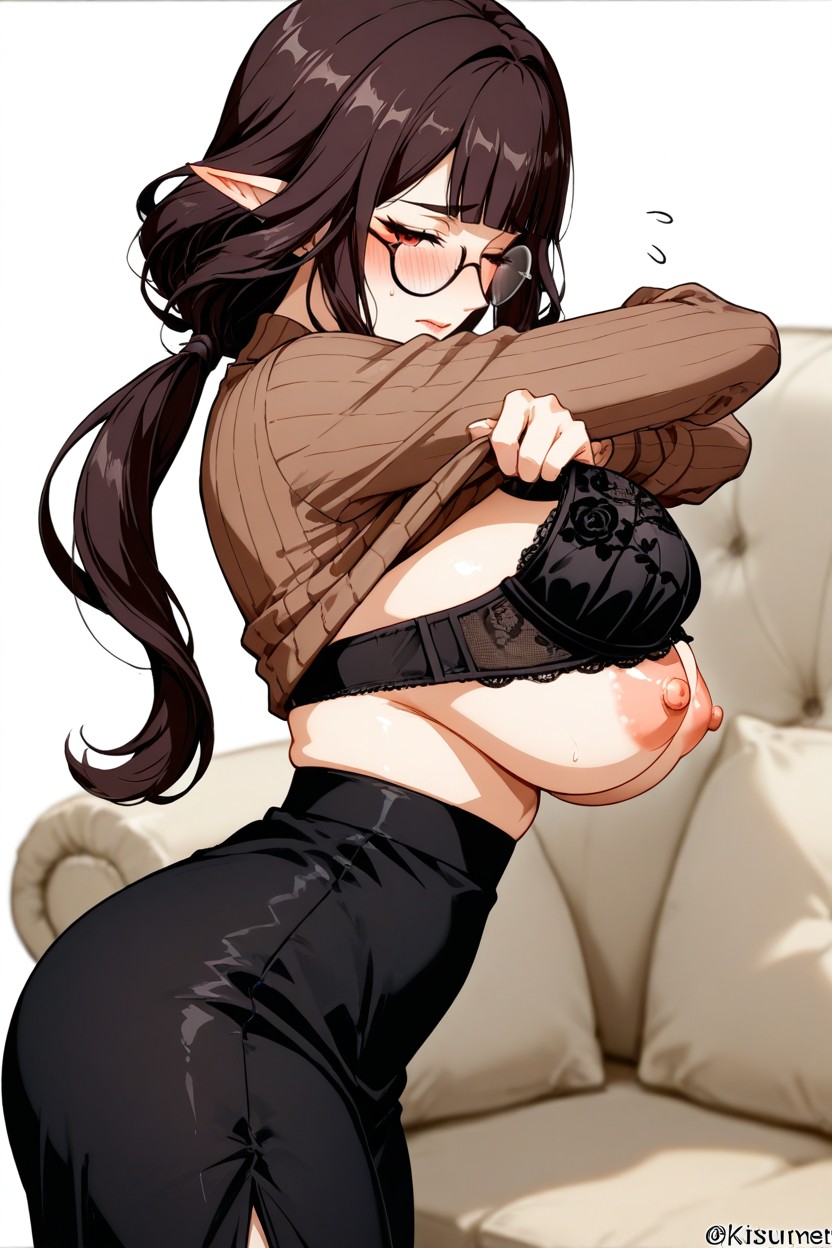 Blunt Bangs, Detailed Breast, Round Glasses Hentai IA
