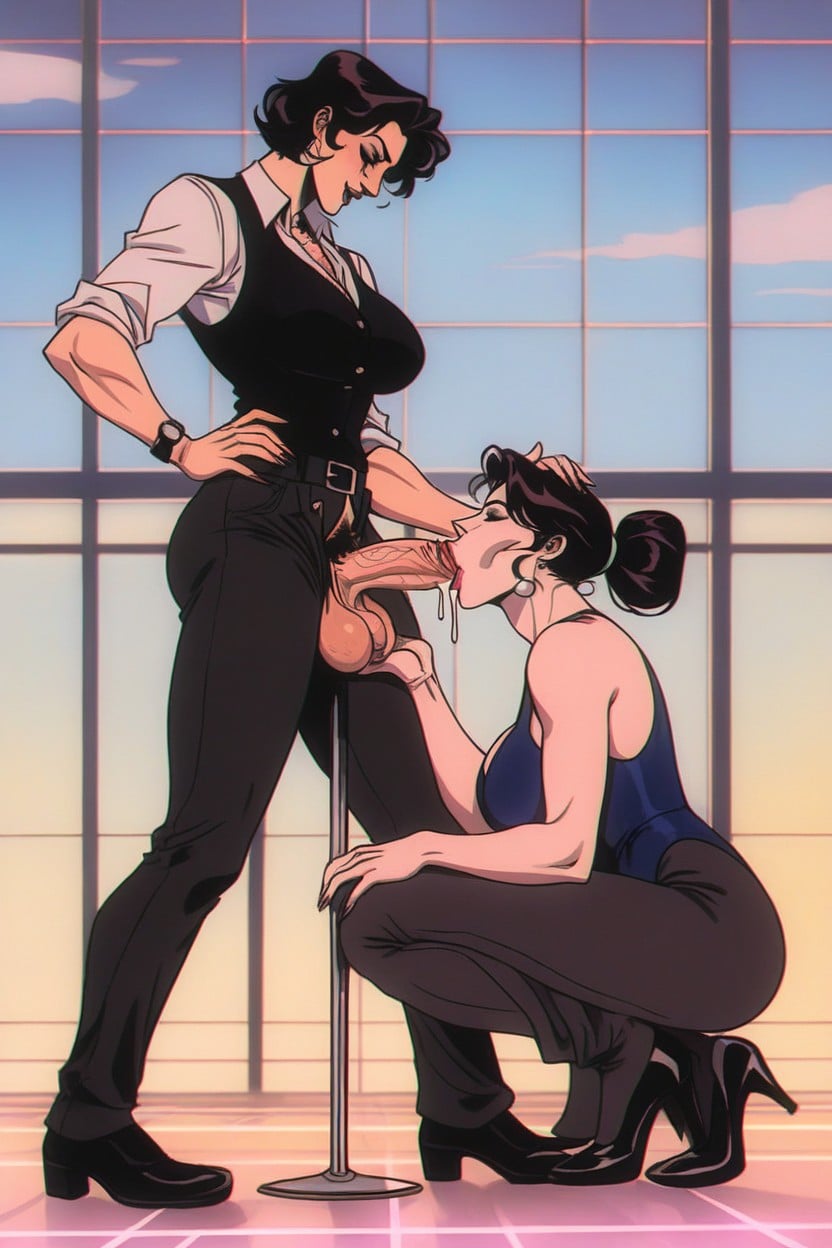 Happy, Sunset, Futanari Has Black Hair AI Porn