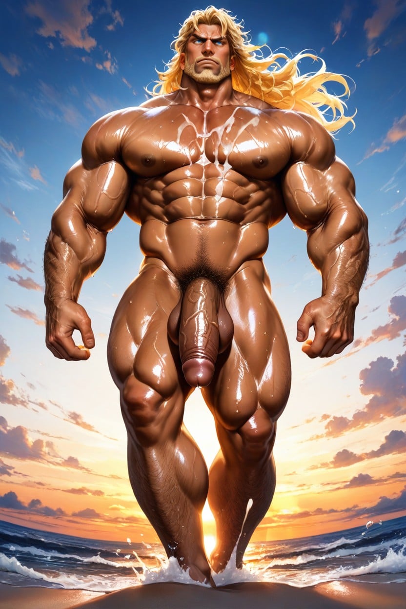 Massive Cock, Dramatic Sky, Enormous Arm Muscles 게이 AI 포르노