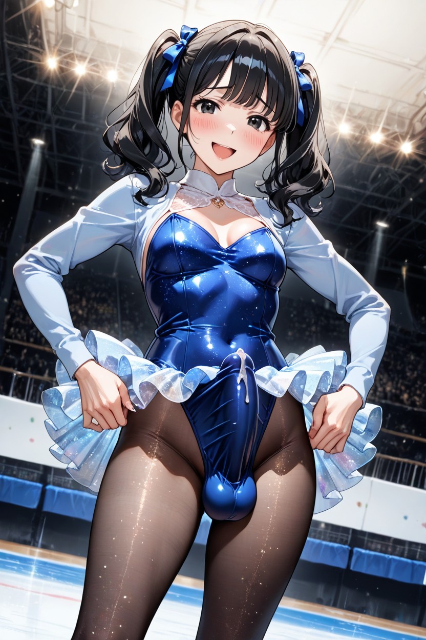 Hair Ribbons, Open Mouth, No Testicles Hentai AI Porn