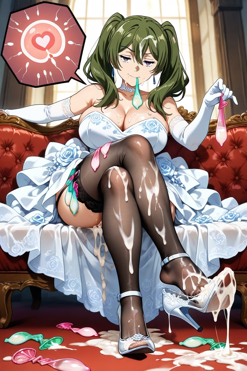 Excessive Cum, Used Condom Thigh Ring, Legs Crossed Hentai AI Porn