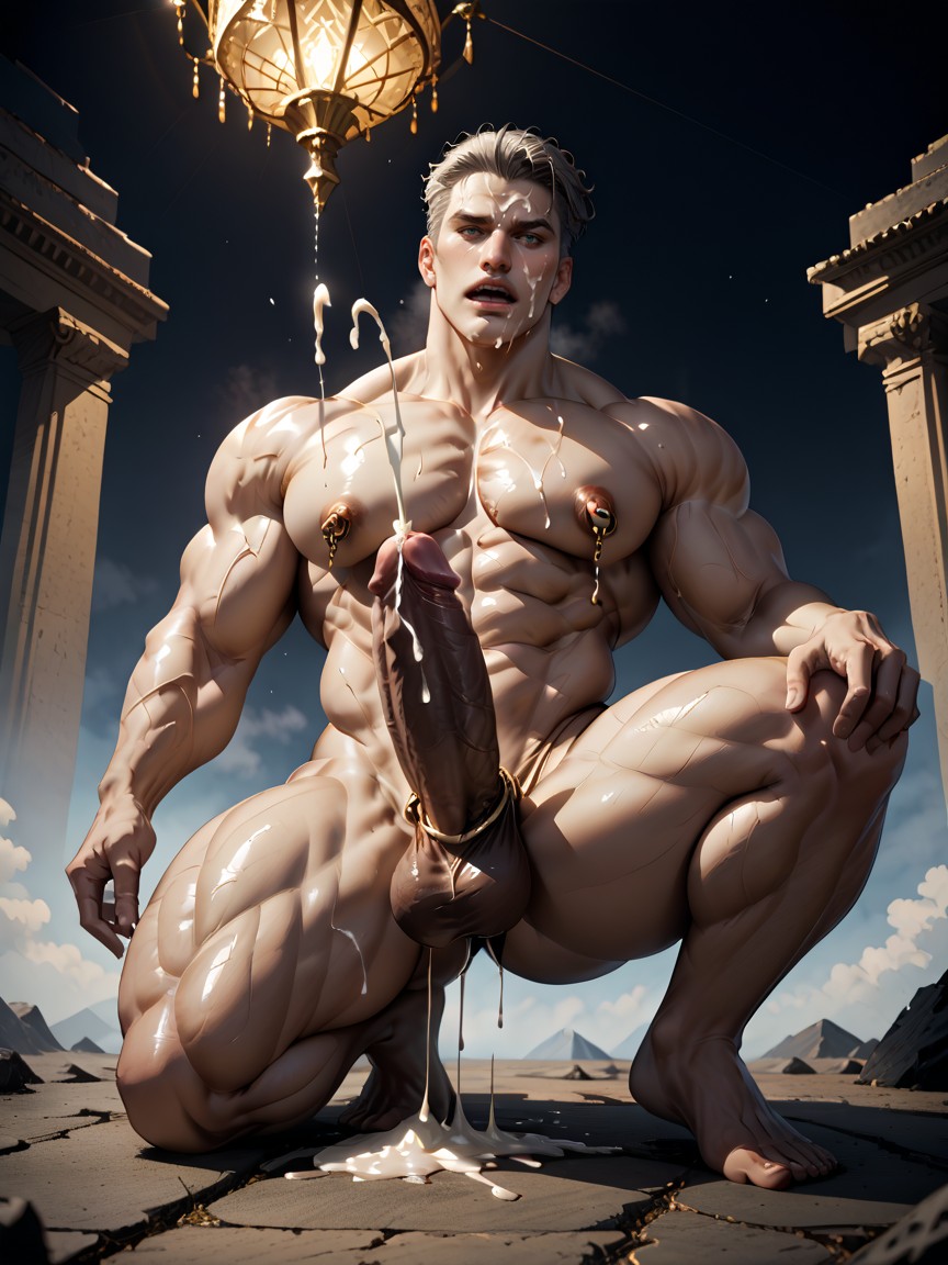 Cumshot, Hyper Handsome Beast, One Knee On The Ground AI Gay Porn
