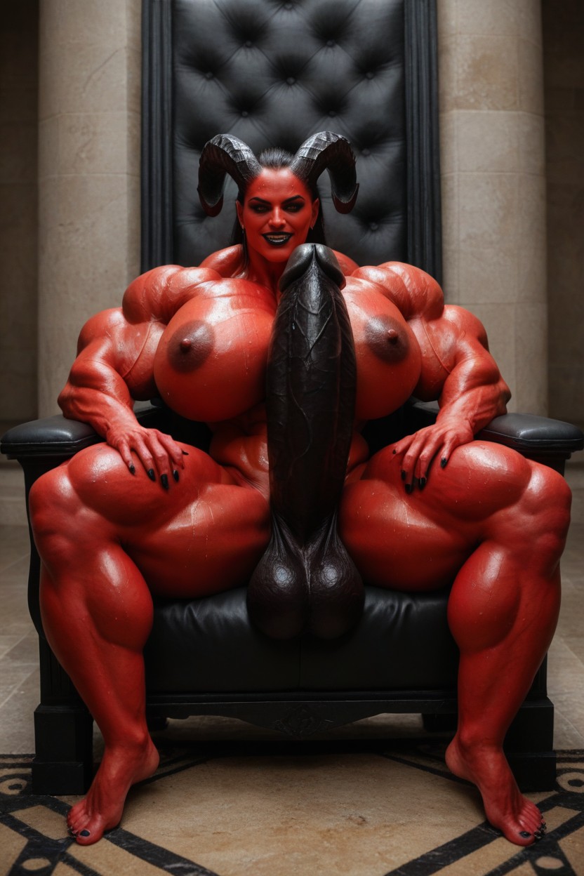Defined Muscles, Devil Red Skin, Huge Pecs AI Porn