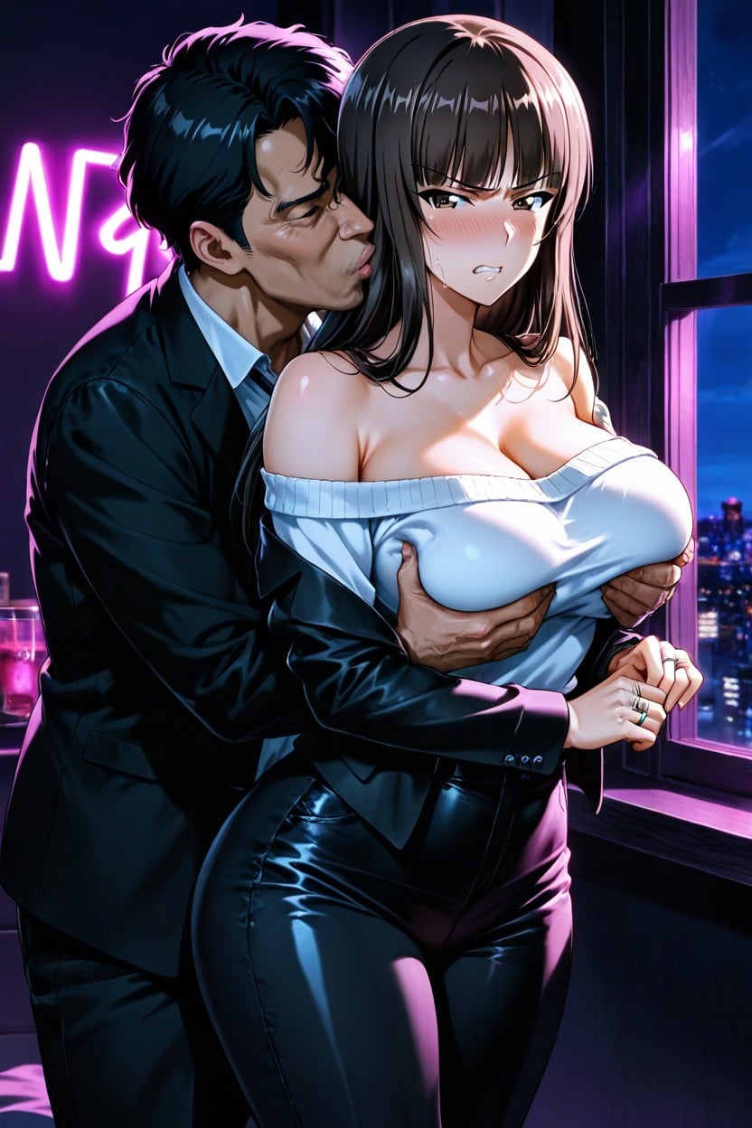 Black Jacket, Voluptuous, A Man Rubs Shiho's Breasts Hentai AI Porn