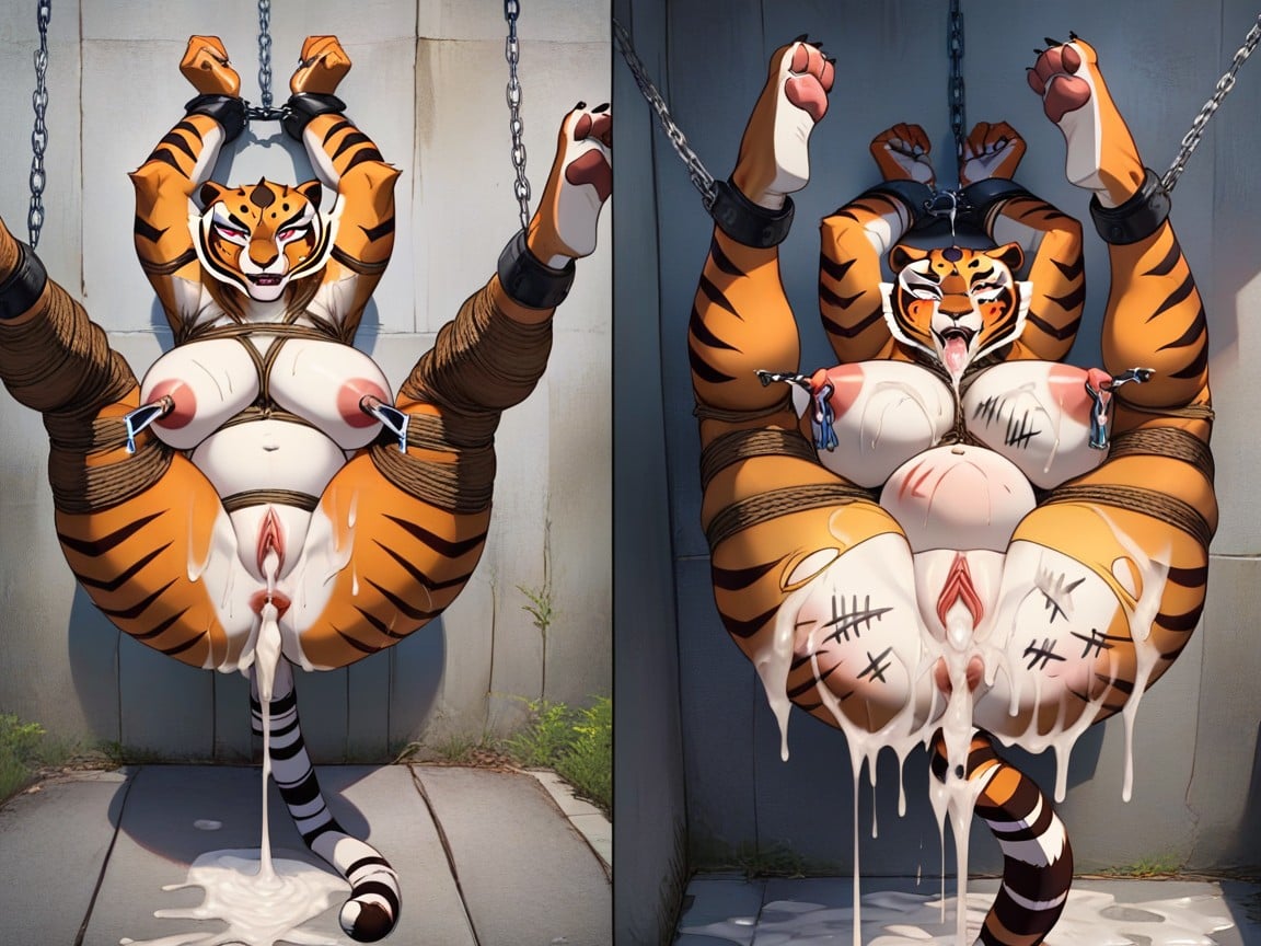 Extremely Beautiful Face, Nipple Clamps, Public Humiliation Furry AI Porn