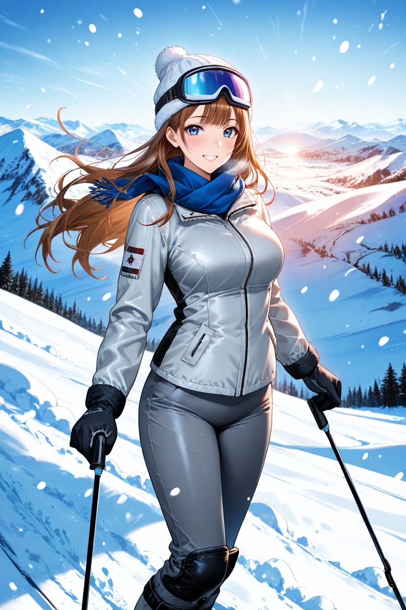 Light Brown Ski Jacket, Ski Boots, 18+ ヘンタイAIポルノ
