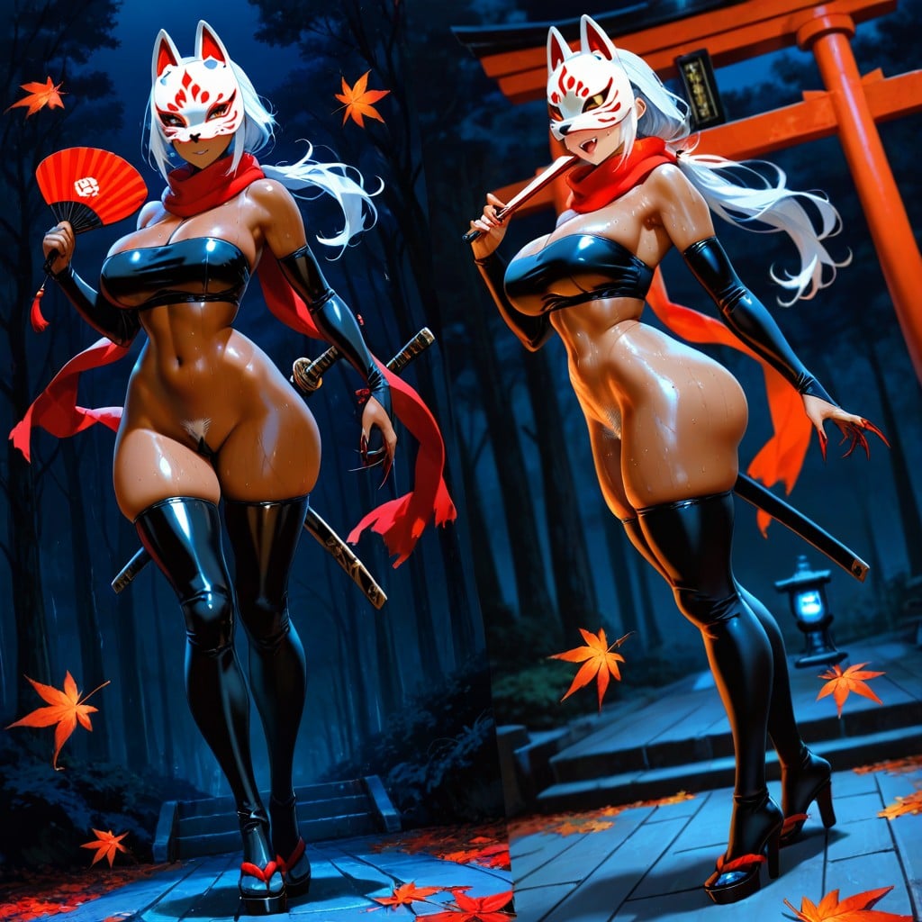 Covered Face, Dark Brown Skin, Naked Hentai AI Porn
