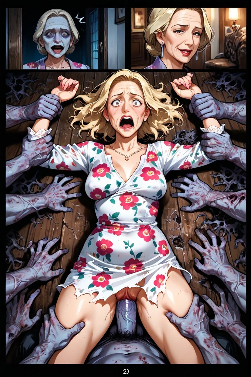 Shocked, Beautiful Face, Floral Dress Hentai AI Porn