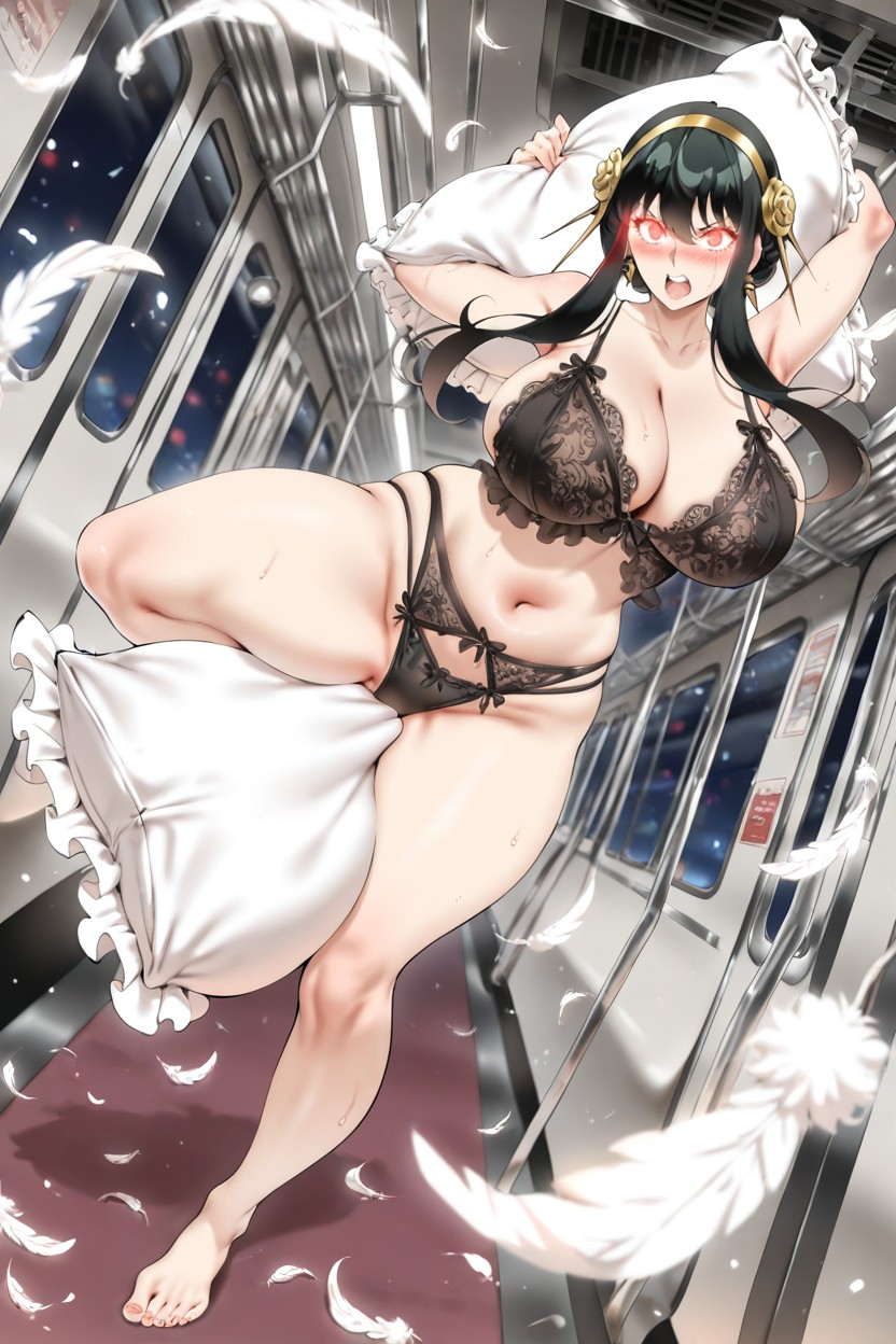 Pillow Between Thighs, Spreading Feathers, Yor Forger Hentai AI Porn