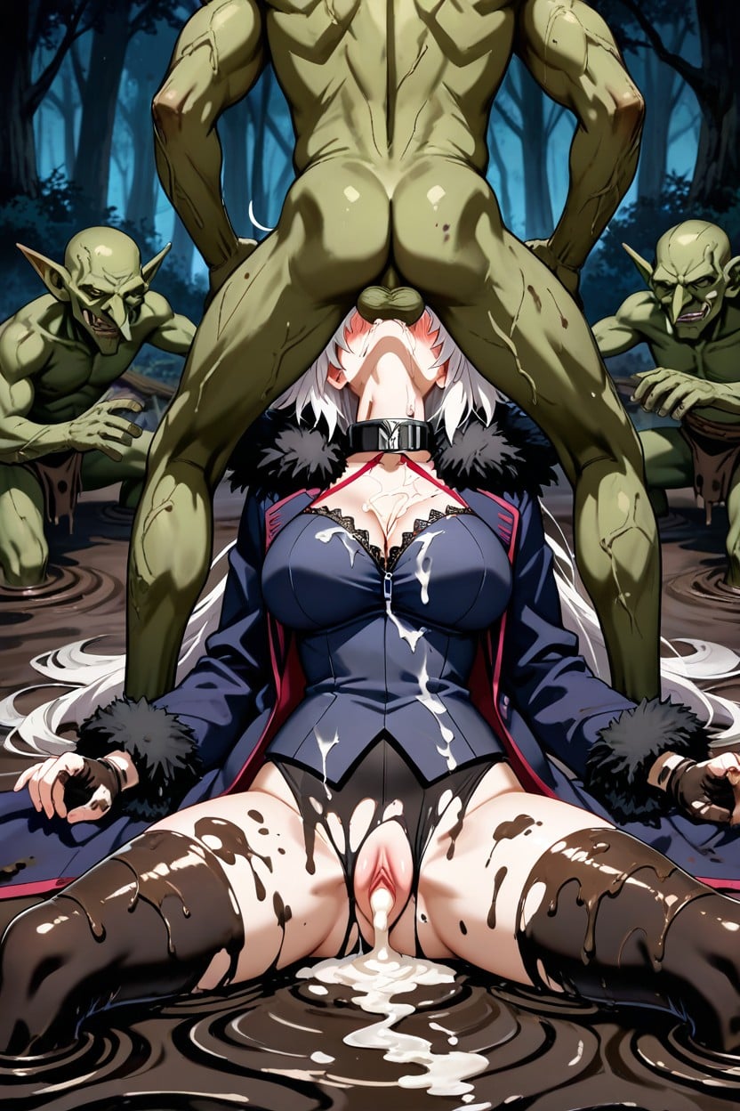 Mud, And Fluffy Fur Trim Around The Collar And Cuffs The Coat Is Open At The Front, Messy Hair Hentai AI Porn