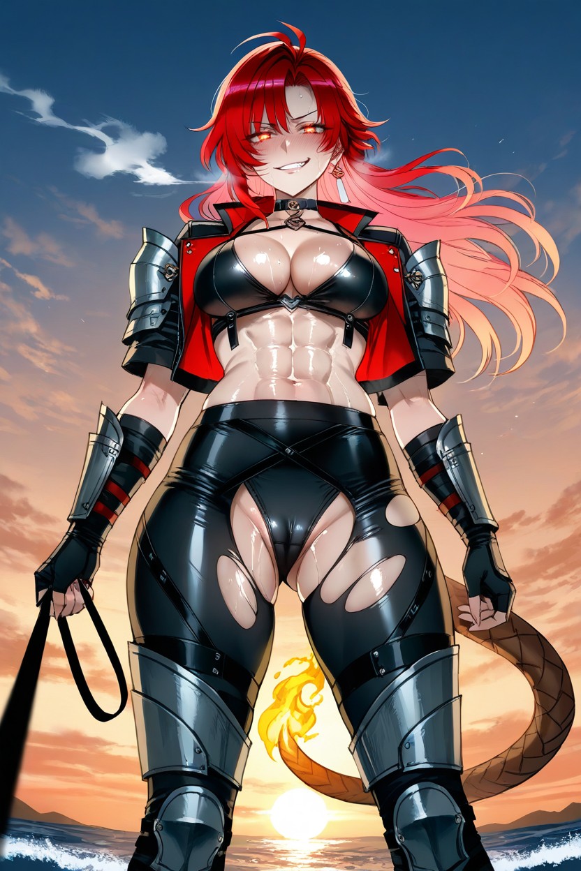 Contrasting With Her Signature Brown Tail, Oiled Skin, Bottom Up Hentai AI Porn