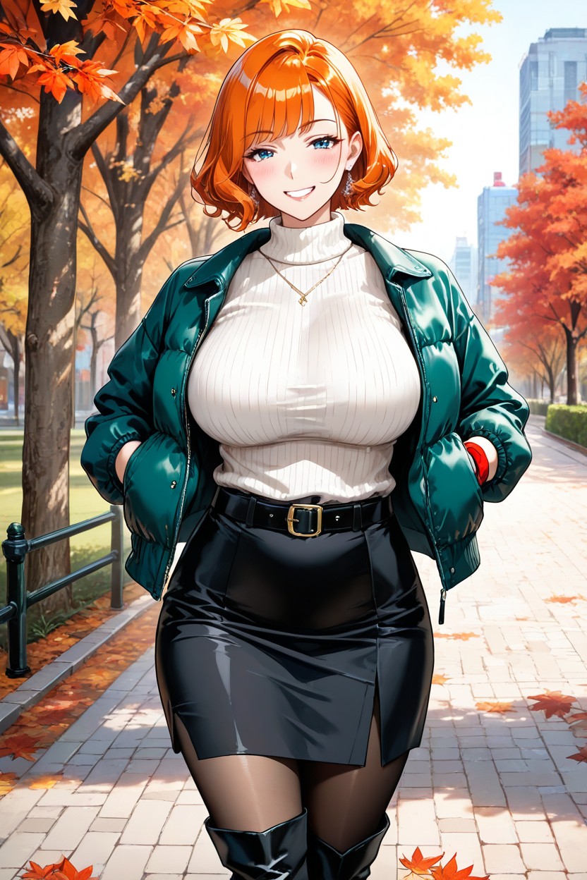 Satisfied, Autumn Leafs, Wavy Hair Hentai AI Porn
