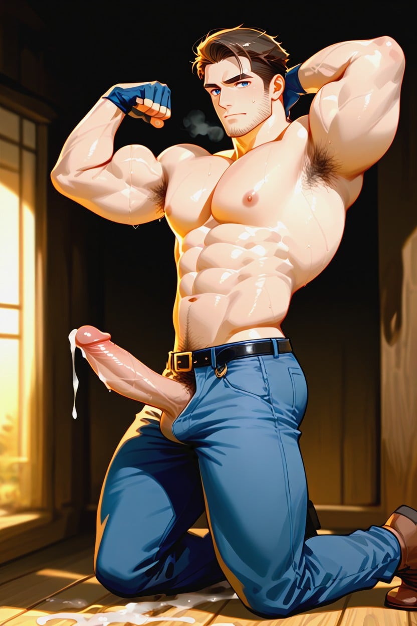 Brown Armpit Hair, Side View, Erect Penis Porno IA Gay