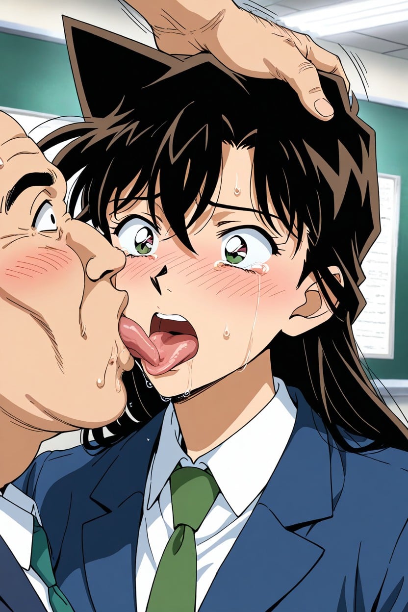 Grab Her Head, Drool, White Blouse Hentai AI Porn