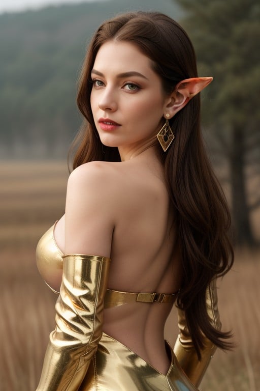 Face Focus, Cleavage, Gold Armor AI Porn