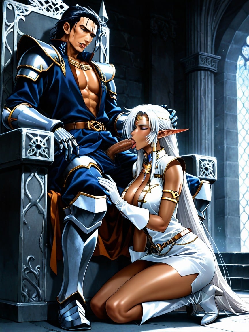 Duo, Hand On Dark Elf Female Head, Receading Hair Lines Hentai AI Porn