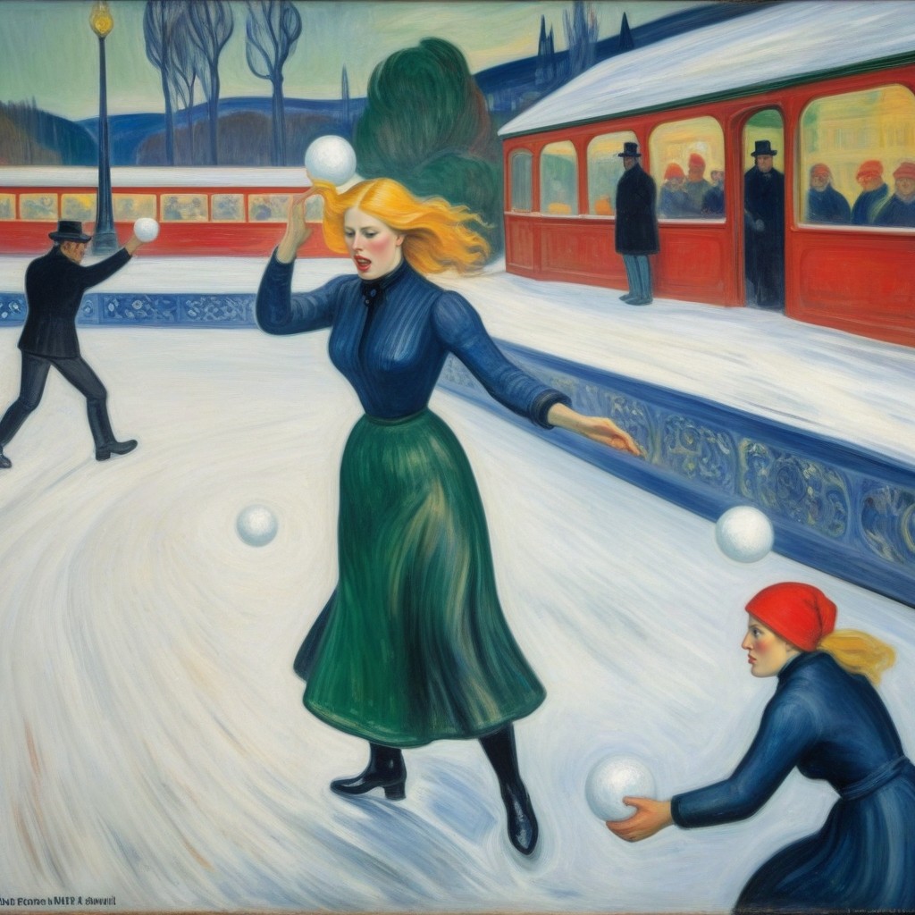 The By Edvard Munch, John, Snowballs Splashing On Their Faces AI Porn
