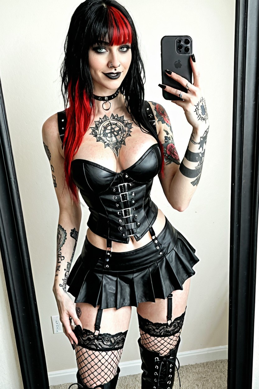 Sideswept Bangs, Black Hair, Emo Fringe Haircut AI Porn