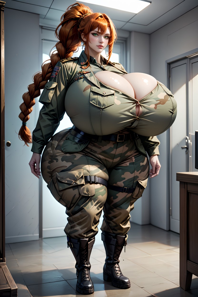 Military Shirt, Incredibly Large Ass, Gigantic Ass AI Porn