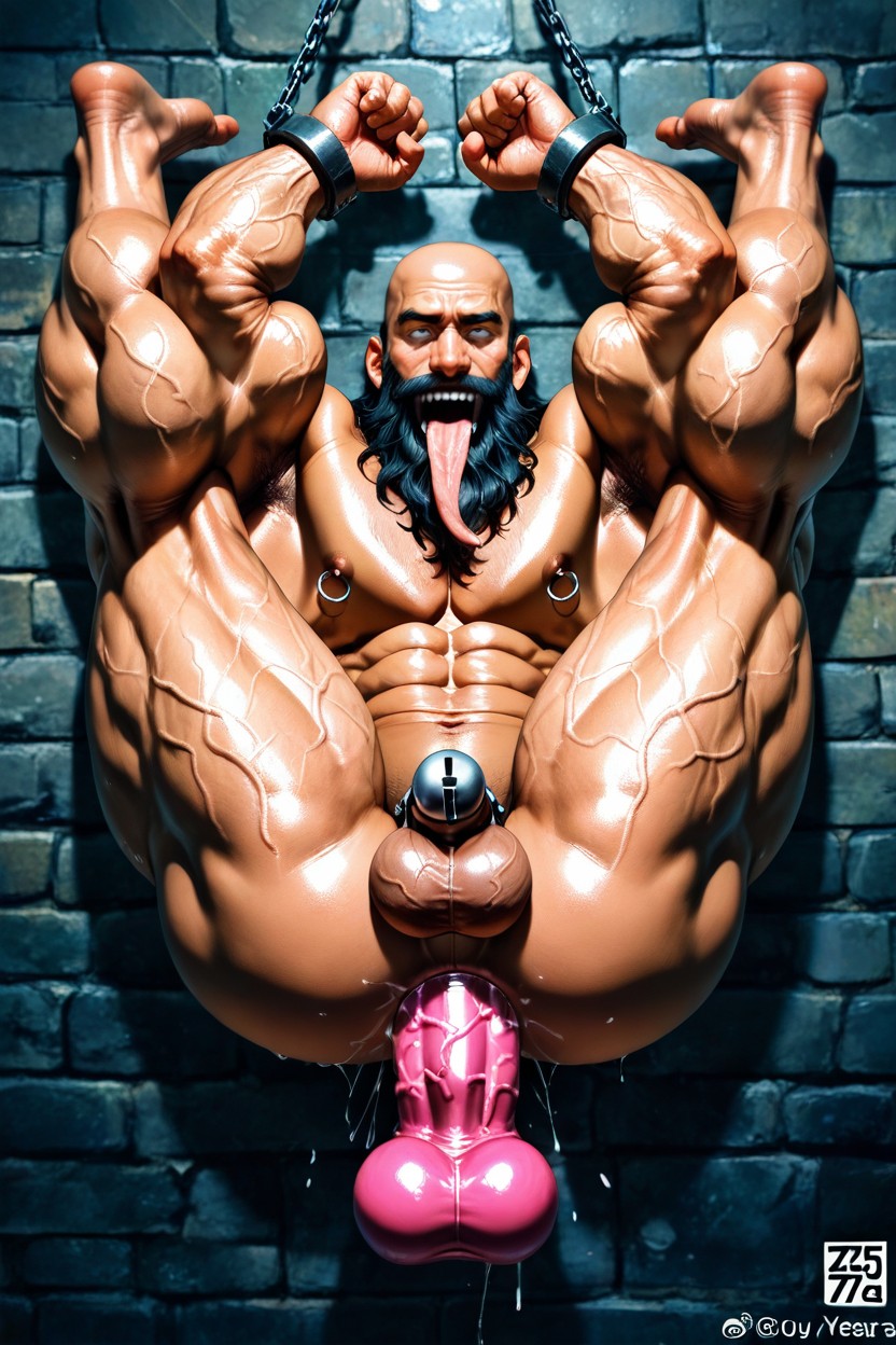 Handcuffed, Hyper Muscular Body, Looking At Viewer ИИ гей порно