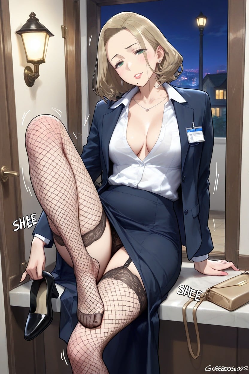 Unbuttoned Office Jacket, Gorgeous Blonde Woman, Motion Lines Hentai AI Porn