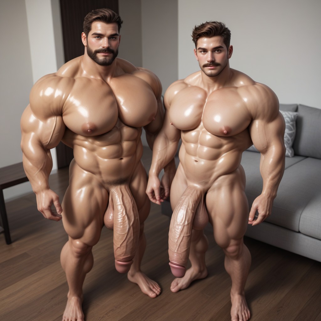 Big Huge Cocks, Dark Brown, Oiled Up ゲイAIポルノ