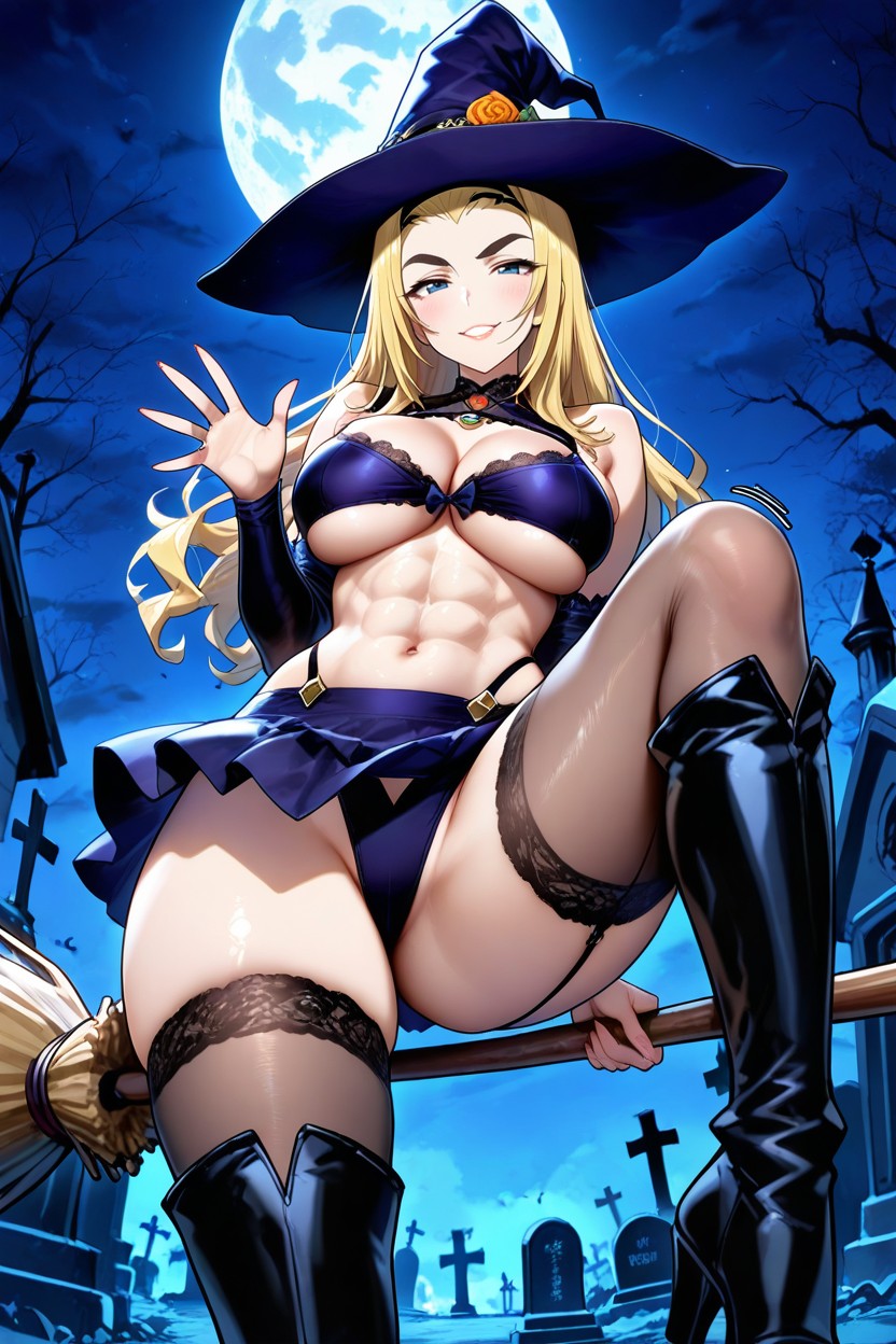Soft Smile, Beautiful Long Legs, Riding A Witches Broomstick AIポルノ