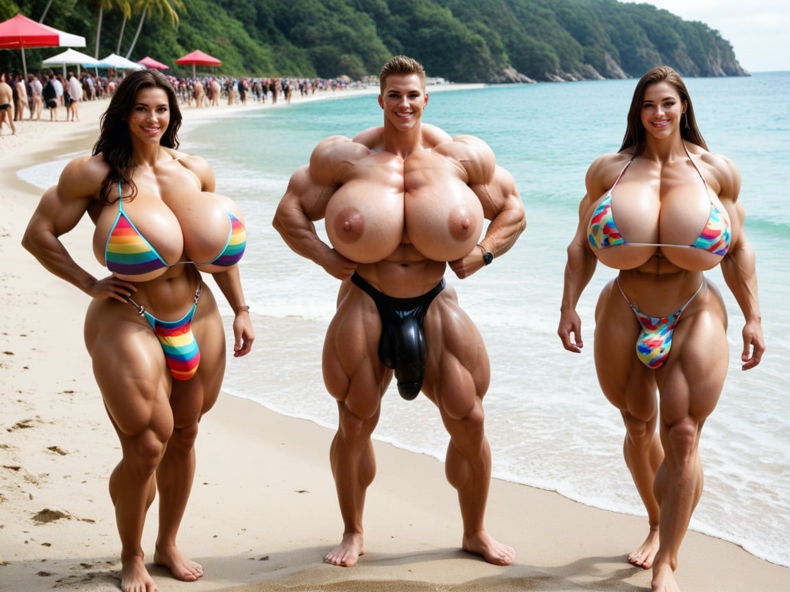 In The Middle Of The Crowd, Freckles, Colossal Breast Shemale AI Porn