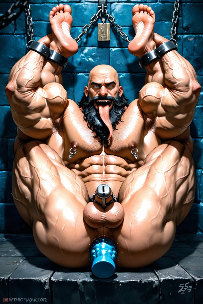Long Beard, Veiny Arms, Hands Behind His Head AI Gay Porn