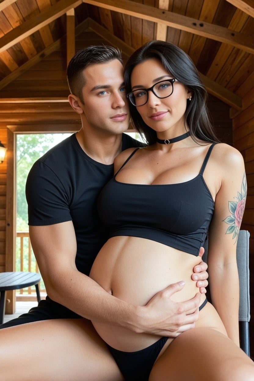 Woman Hugging Man, Pregnant, Choker AI Porn