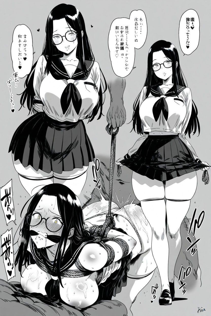 Shy Expression, Blue Pleated Skirt, Drooling Hentai AI Porn