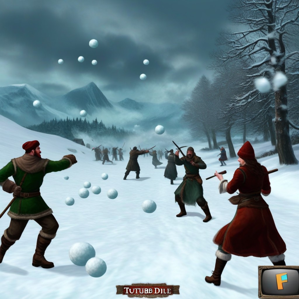 Classic Game Artstyle, Snowball Fight, Snowballs Flying Around AI Porn