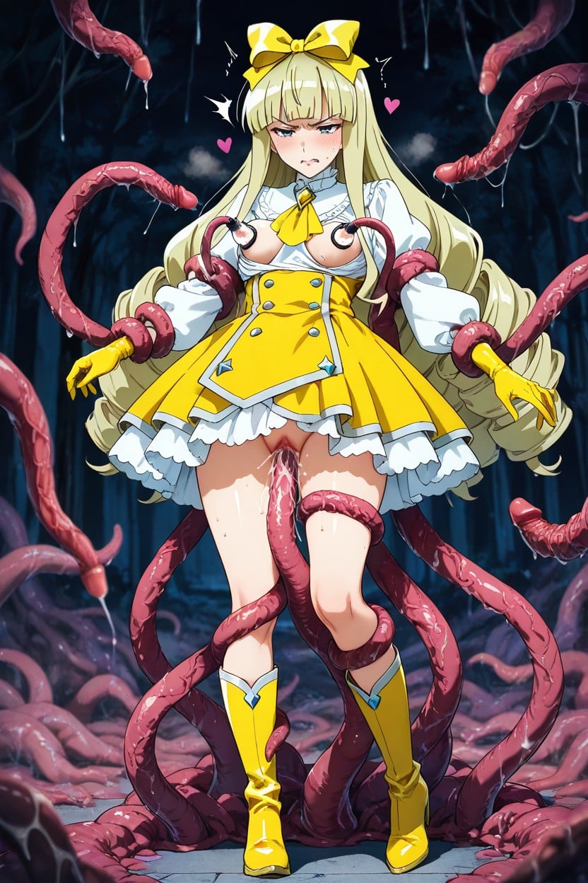 Anime Woman, Tentacle Restraints, Yellow Headband On Head Hentai AI Porn