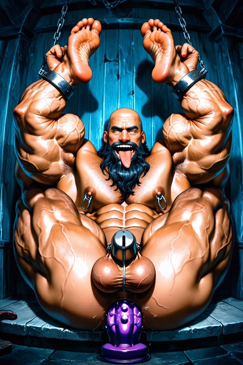 Bald, Hyper Muscular Body, Balls As Big As Balloons Porno IA Gay