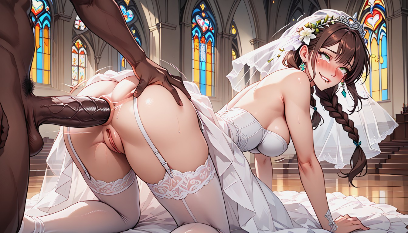 Wedding Dress, Braided, Interracial AI Porn