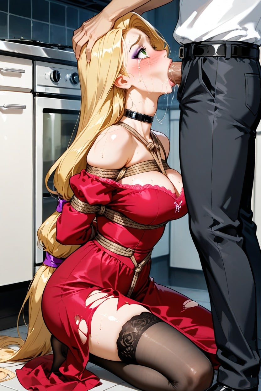 Horny Look, Kneeling, Green Eyes Hentai AI Porn