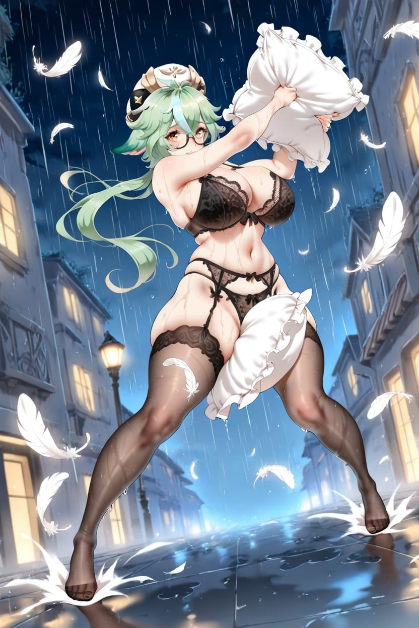 Black Lingerie, Sucrose From Genshin Impact, Spreading Feathers Hentai AI Porn