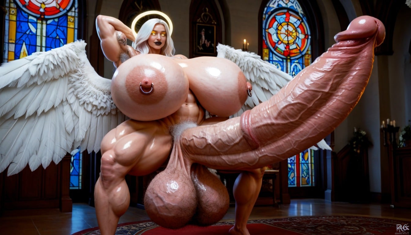Gigantic Hyper Sagging Balls, Church, Evil Aura Shemale AI Porn