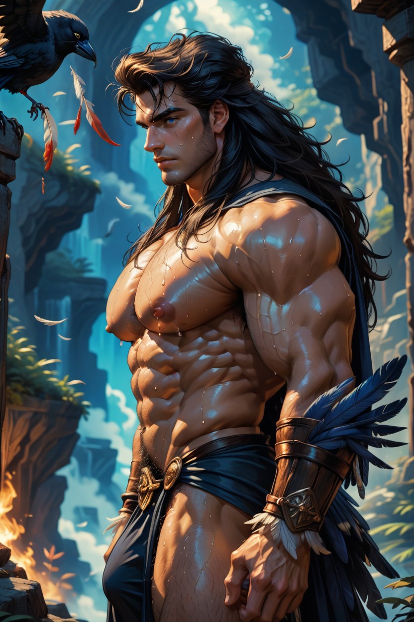 Beautiful Lighting, Huge Chin, Bright Dark Blue Aura ゲイAIポルノ