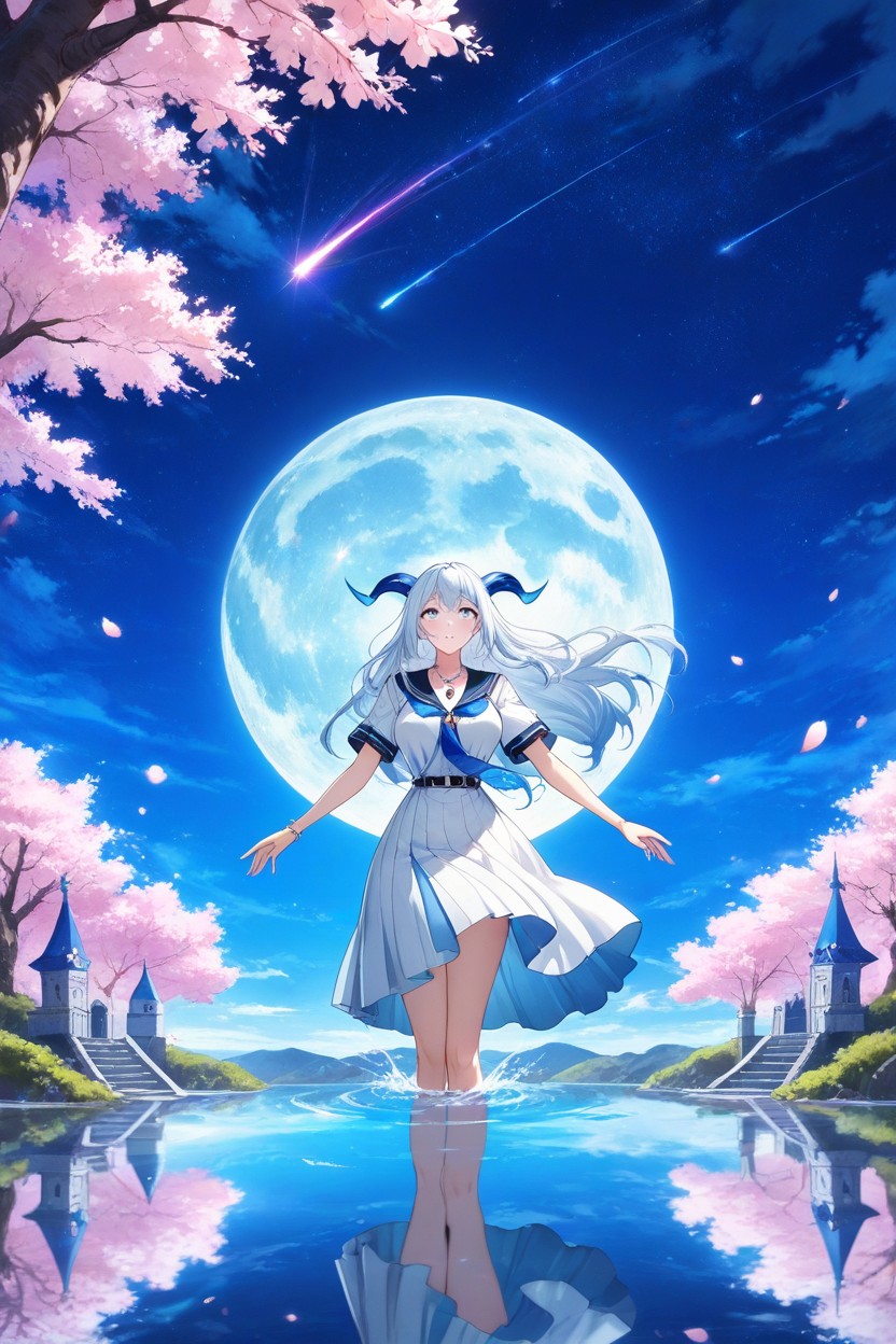Cherry Blossoms, Blue Stairs, Uniform Hentai AI Porn